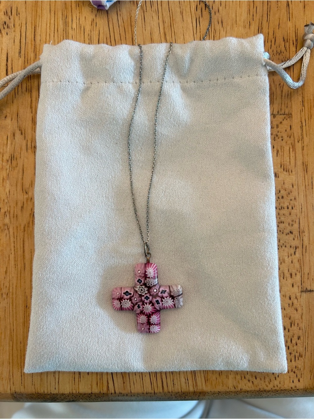 Pink Floral Cross Pendant Necklace - Women's Jewelry